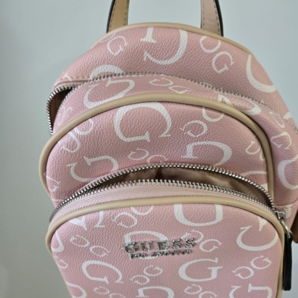 🎒Pre-Owned GUESS Pink Mini Backpack -Logo Print - Picture 4 of 8